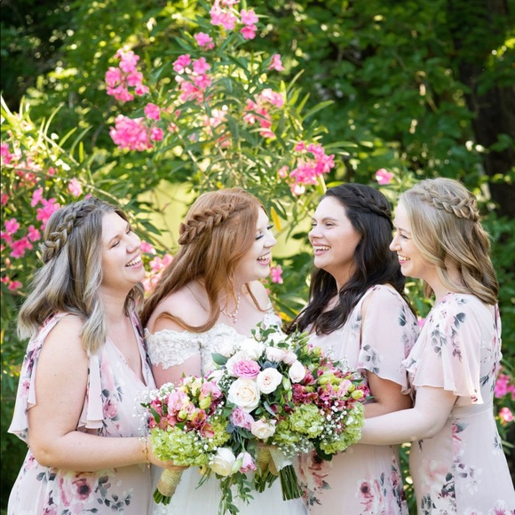 David’s bridal Flutter Sleeve Floral Chiffon Dress - Picture 7 of 7